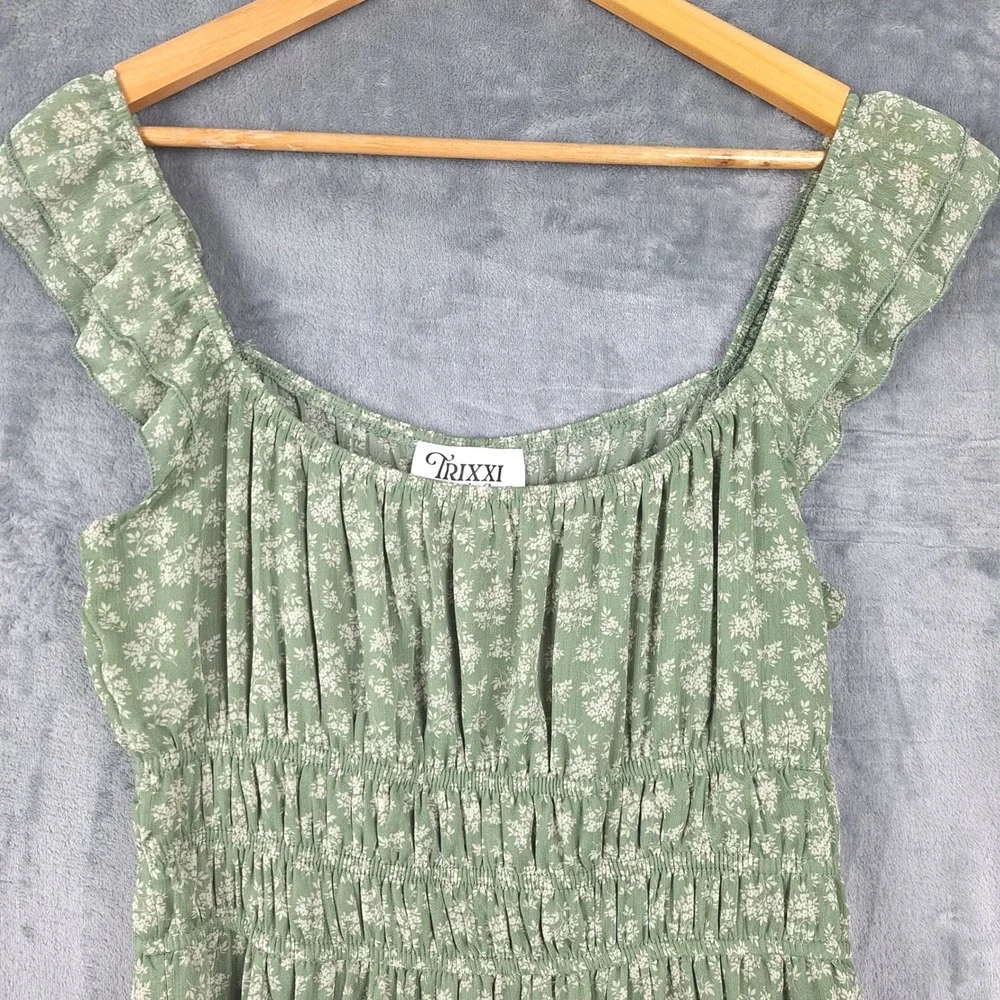 Womens Dress XL Romantic Floral Tiered Maxi Cottagecore Coquette Milkmaid Ruffle